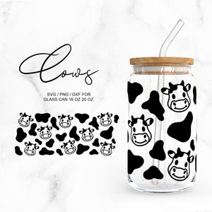 Cute Cow • 16oz Glass Can Cutfile, Svg Dxf Png Files Digital Download