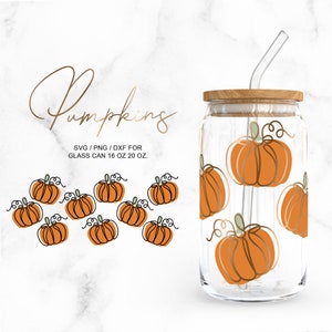 Pumpkins • 16oz Glass Can Cut File, Svg Dxf Png Files Digital Download