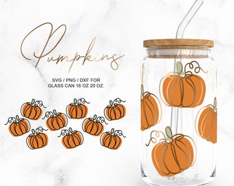 Pumpkins • 16oz Glass Can Cut File, Svg Dxf Png Files Digital Download