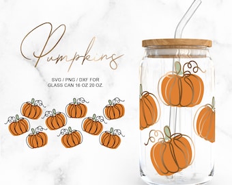 Pumpkins • 16oz Glass Can Cut File, Svg Dxf Png Files Digital Download