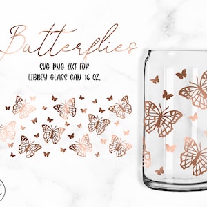 Mariposas • 16oz Glass Can Cutfile, Svg Dxf Png Files Descarga digital