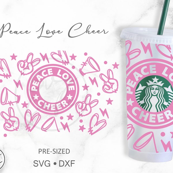 Peace Love Cheer • 24oz Venti Cold Cup for Starbucks Cup, Svg Dxf Png File Digital Download