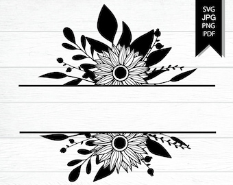 Sunflower  monogram frame svg Floral svg files for Cricut