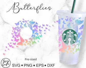 24oz Venti Cold Cup Butterfly Svg For Starbucks Decal Perfect Fit for Venti Cold Cup, Starbuck Svg Files