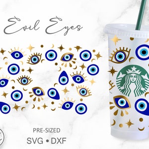 Evil Eyes • 24oz Venti Cold Cup Cutfile, Svg Dxf Png File Digital Download