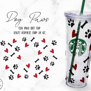 Dog Paw Svg for Starbucks Acrylic Tumbler 24 oz, Dog Lover svg, Heart Bone Svg