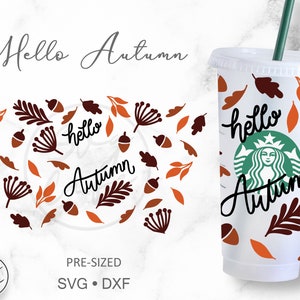 Hello Autumn • 24oz Venti Cold Cup Cutfile, Svg Dxf Png File Digital Download