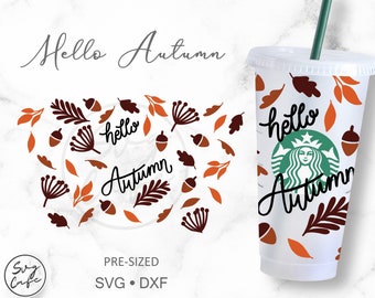 Hello Autumn • 24oz Venti Cold Cup Cutfile, Svg Dxf Png File Digital Download
