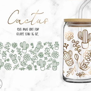 Cactus • 16oz Glass Can Cutfile, Svg Dxf Png File Digital Download