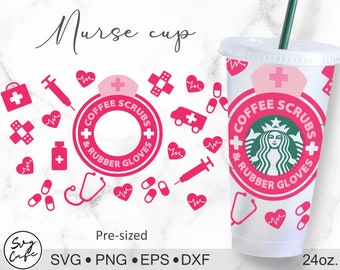 Coffee Scrubs & Rubber Gloves Svg for Starbucks Venti Cold Cup 24 Oz, Full Wrap Svg Png Dxf