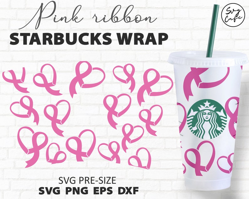 Download Ribbon Starbucks cup Svg Hope Svg Fight Cancer Hearts Svg ...