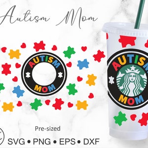 24oz Venti Cold Cup Autism mom SVG, autism, awareness, strong mom, autism awareness, svg, autism file image