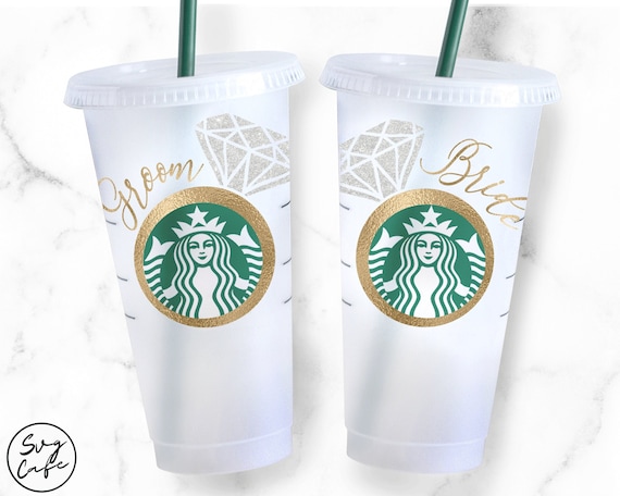 24oz Venti Cold Cup Groom Bride Dimond Rings Designs for Starbucks Cup Svg Png Eps Dxf File Digital Download
