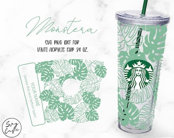 Monstera • 24oz Acrylic Cup Cutfile, Svg Dxf Png File Digital Download