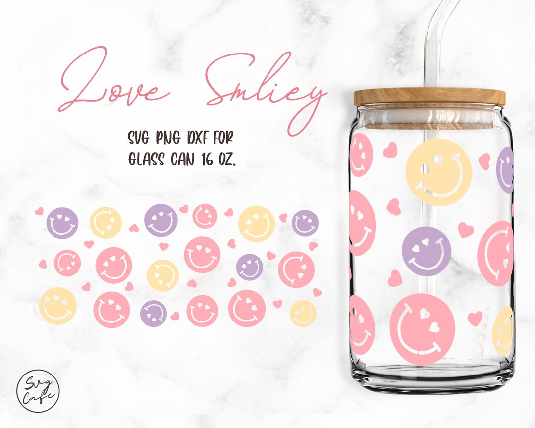 Love Smiley • 16oz Glass Can Cutfile, Svg Dxf Png Files descarga ...