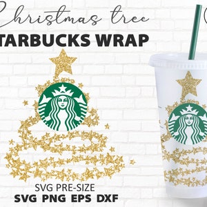 24oz Venti Cold Cup Chrismas tree Svg for Starbucks, Starbucks Wrap Svg Cutfiles For Cricut Silhouette and Other E-cutter