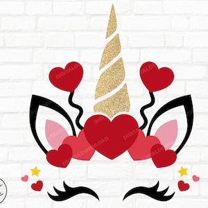 Love Unicorn Svg, Valentine Svg, Heart Svg Cutfile for Cricut Silhouette