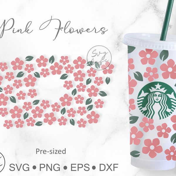 24oz Venti Cold Cup Pink Flowers Designs for Starbucks Cup, Svg Dxf Png File Digital Download