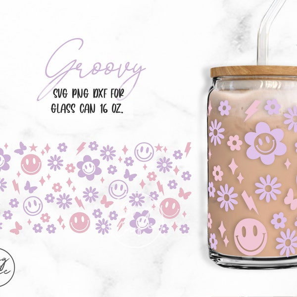 Groovy • 16oz Glass Can Cut File, Svg Dxf Png Files Digital Download