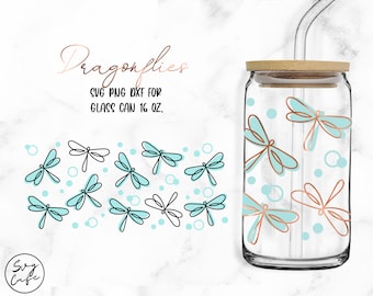 Dragonflies • 16oz Glass Can Cutfile, Svg Dxf Png File Digital Download