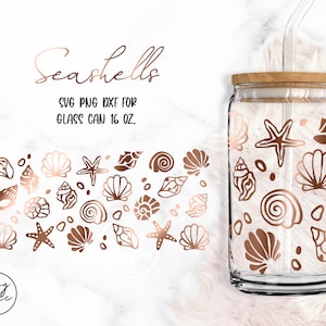 Seashells • 16oz Glass Can Cut File, Svg Dxf Png Files Digital Download