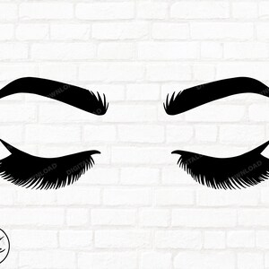 Può includere: Un'illustrazione in bianco e nero di un paio di occhi chiusi con ciglia e sopracciglia spesse.