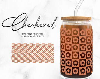 Checkered • 16oz Glass Can Cutfile, Svg Dxf Png Files Digital Download