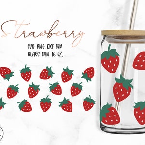 Strawberry • 16oz Libbey Glass Can Cutfile, Svg Dxf Png Files Digital Download