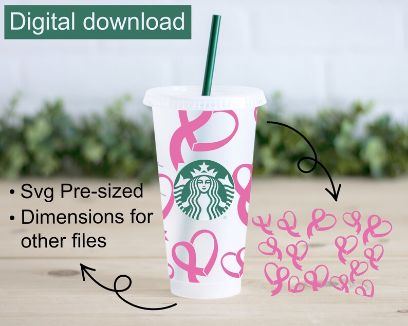 Ribbon Starbucks cup Svg Hope Svg Fight Cancer Hearts Svg ...