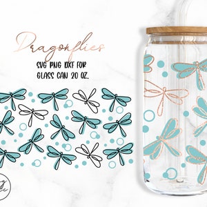 Dragonflies • 20oz Glass Can Cut Files, Svg Dxf Png File Digital Download