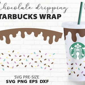 Chocolate sin costuras Dripping& Rainbow Sprinkle Starbuck, Starbucks Full Wrap Svg Png Dxf para Venti Cold Cup 24 oz