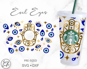 Evil Eyes • 24oz Venti Cold Cup Cutfile, Svg Dxf Png File Digital Download