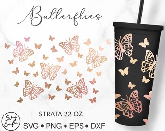 22oz Strata Cup Butterflies Design for Starbucks Cup, Svg Dxf Png File Digital Download