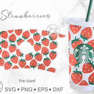 24oz Venti Cold Cup Erdbeere für Starbucks Cup, Svg Dxf Png Datei Digital Download