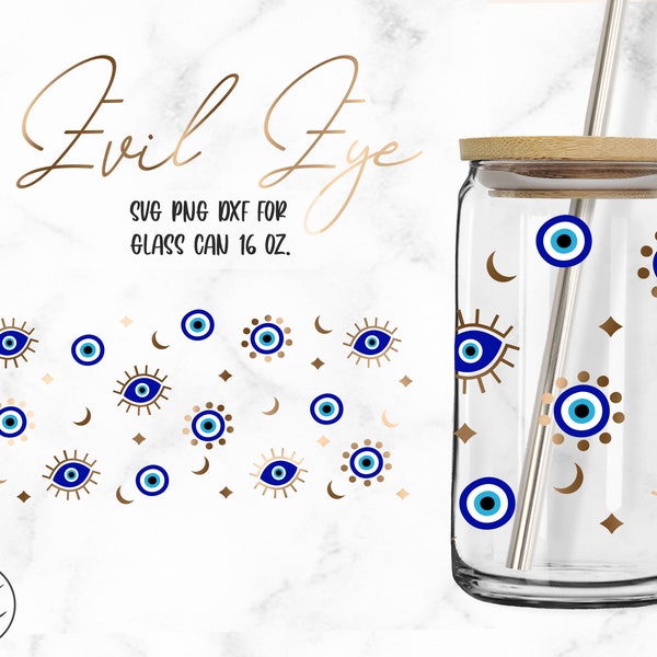 Evil eye • 16oz Glass Can Cutfile, Svg Dxf Png Files Digital Download