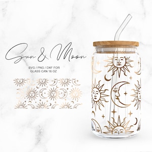 Sun and Moon • 16oz Glass Can Cutfile, Svg Dxf Png File Digital Download