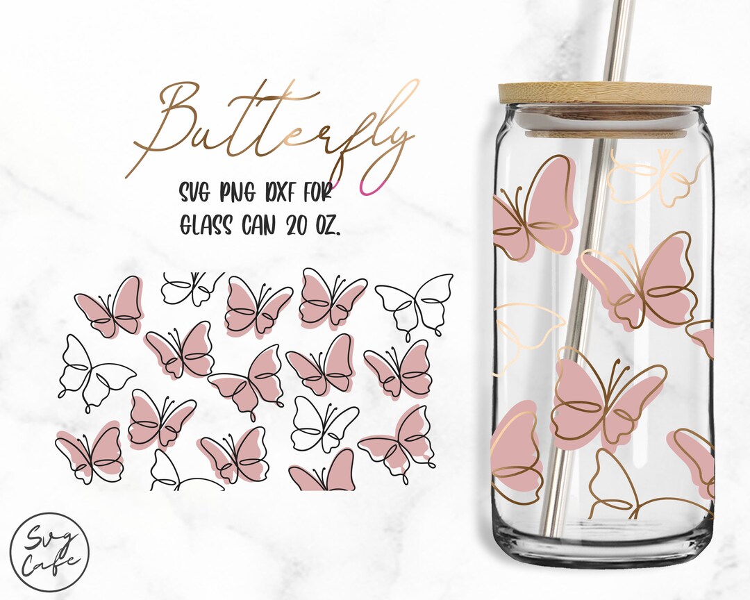 Butterfly Line Art • 20oz Glass Can Cutfile, Svg Dxf Png Files Digital ...