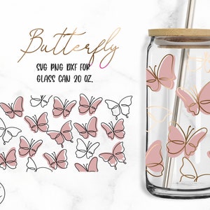 Butterfly Line Art • 20oz Glass Can Cutfile, Svg Dxf Png Files Digital Download