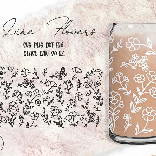 Line Flowers • 20oz Glas dose Cutfile, Svg Dxf Png Dateien Digital Download