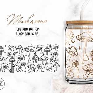 Mushrooms • 16oz Glass Can Cutfile, Svg Dxf Png Files Digital Download