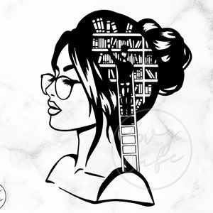 本が大好きな女の子 SVG PNG Dxf、女性図書館 PNG