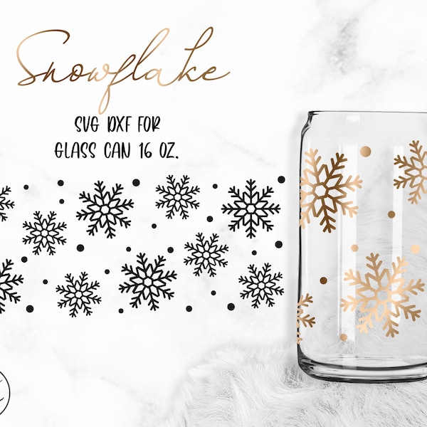 Snowflake • 16oz Libbey Glass Can Cutting files, Svg Dxf Png Files Digital Download