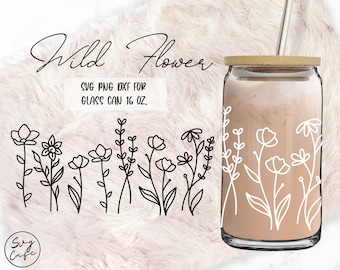 Fleurs sauvages • 16oz Glass Can Cutfile, Svg Dxf Png Files Téléchargement numérique