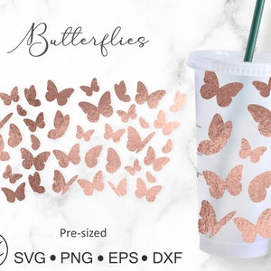 No Hole 24oz Venti Cold Cup Butterflies Design for Starbucks Cup, Svg Dxf Png File Digital Download