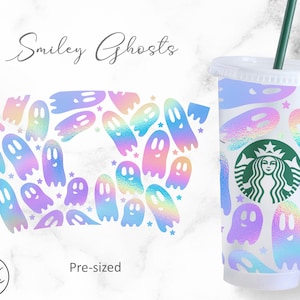 24oz Venti Cold Cup Smiley Ghosts for Starbucks Cup, Svg Dxf Png File Digital Download