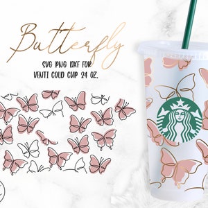 Butterflies • 24oz Venti Cold Cup Cutfile, Svg Dxf Png File Digital Download
