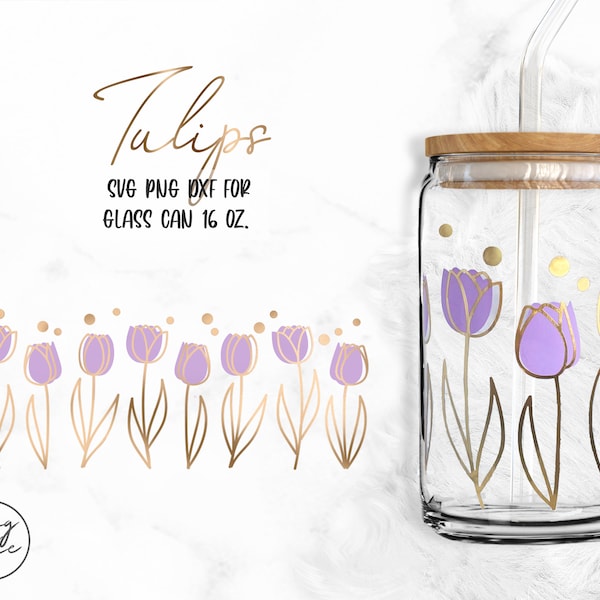 Tulipes • 16 oz en verre peut couper des fichiers, fichier Svg Dxf Png en téléchargement numérique