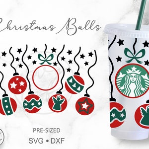 Christmas Balls • 24oz Venti Cold Cup Cutfile, Svg Dxf Png File Digital Download