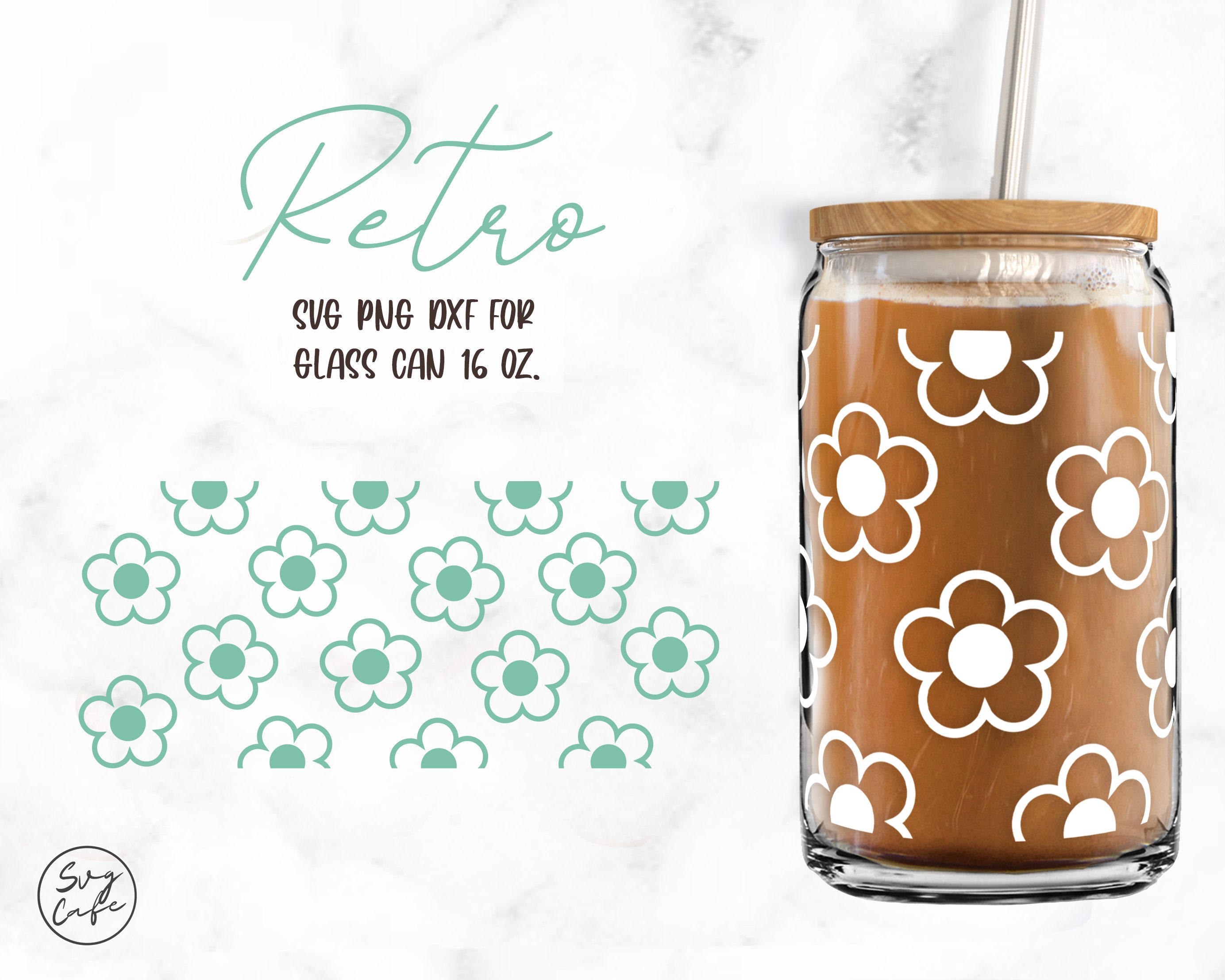 Retro Flower • 16oz Glass Can Cut Files, Svg Dxf Png File Digital ...