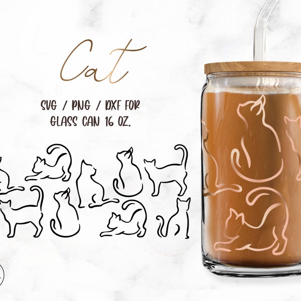 Cat • 16oz Glass Can Cut File, Svg Dxf Png Files Digital Download
